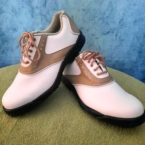FootJoy Green Joys Women’s Size 8.5M White Beige Oxford Style Golf Shoes 48401